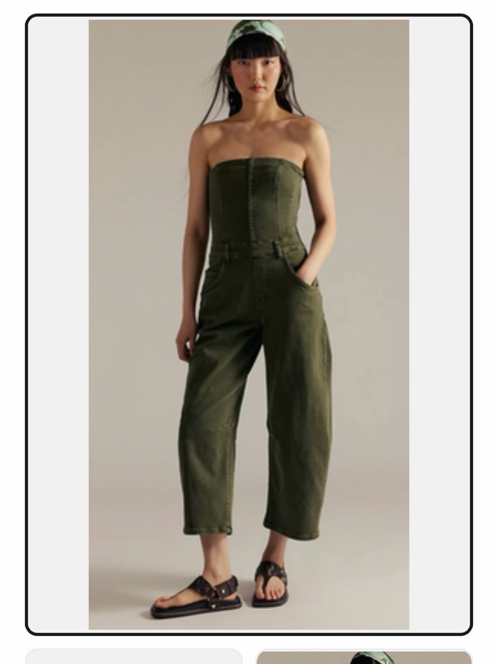 Free People Olive Strapless Cropped Jumpsuit